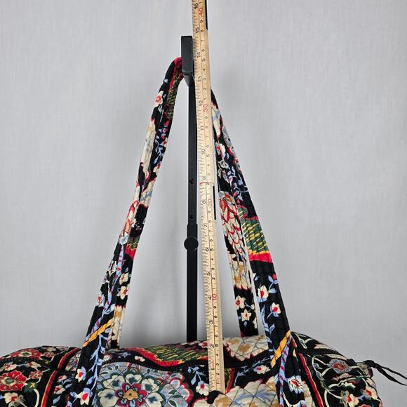 Vera Bradley Quilted Duffle Tote Bag Black Red Multi Floral - Picture 14 of 16